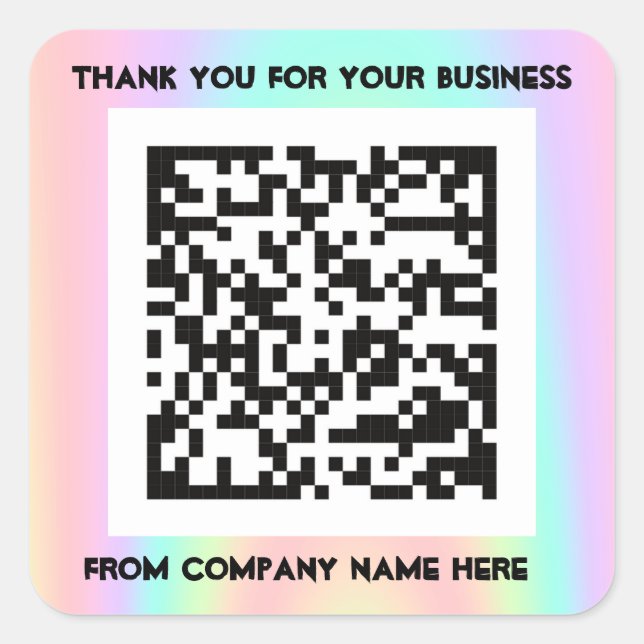 Custom Logo QRCode Name Thank You Holograph Pastel Square Sticker (Front)