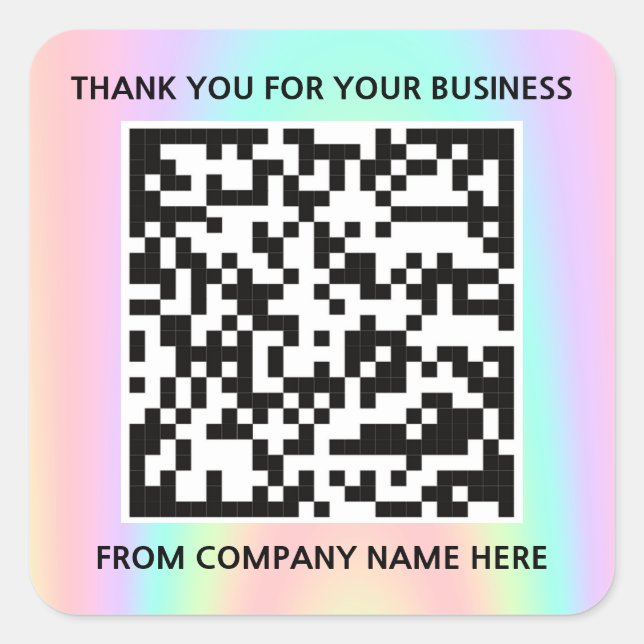 Custom Logo QRCode Name Thank You Holograph Shop Square Sticker (Front)