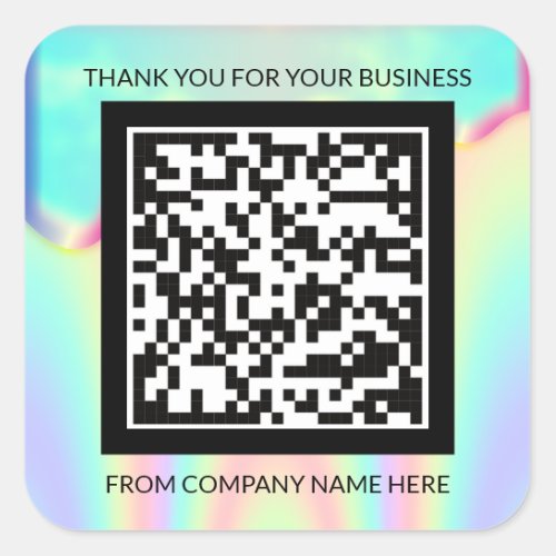 Custom Logo  QRCode Name Thank You Holographic Square Sticker