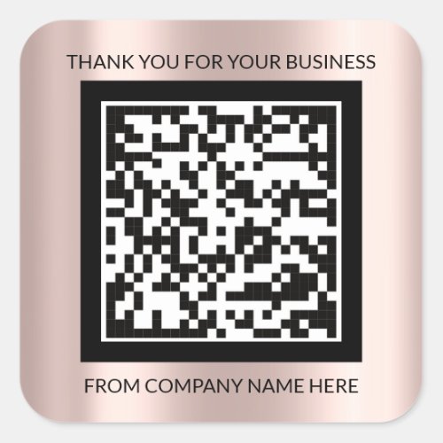 Custom Logo  QRCode Name Thank You Rose Frame Square Sticker