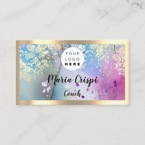 Custom Logo QRCode Social Gold Pastel Watercolor Business Card