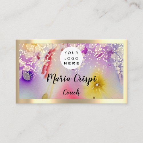 Custom Logo QRCode Social Gold Watercolor Flrowes Business Card