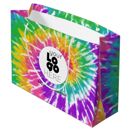 Custom Logo Rainbow Tie_Dye XL Paper Shopping Bag