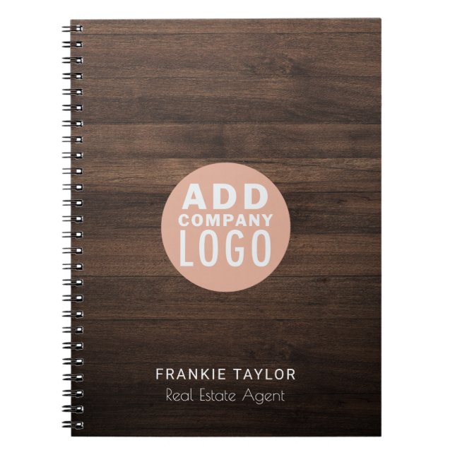 Custom Logo Real Estate Agent Wood Look Notebook (Front)