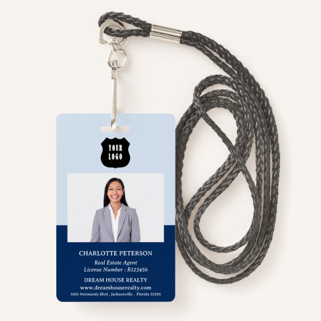 Custom Logo Real Estate Realtor Name Badge (Front with Lanyard)
