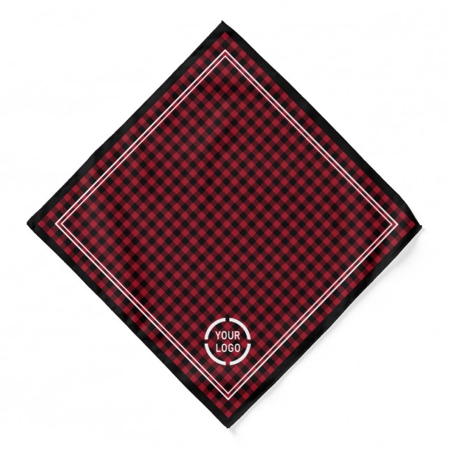 Custom Logo Red Buffalo Plaid Branded Promotional Bandana (Front)