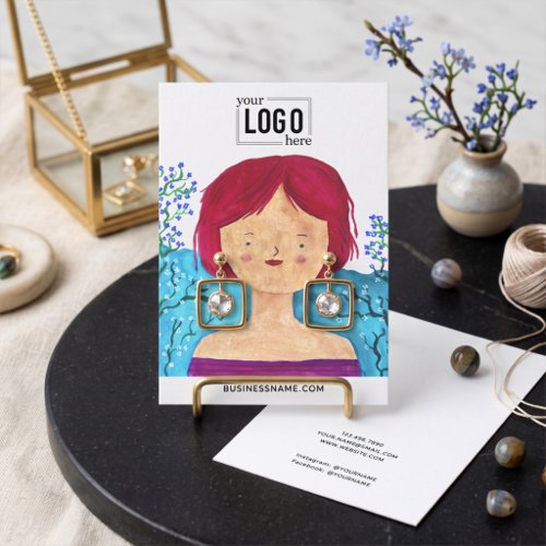 Custom Logo Red Haired Lady Earrings Display Card