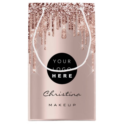 Custom Logo Rose Blush Glitter Drips Name Small Gift Bag