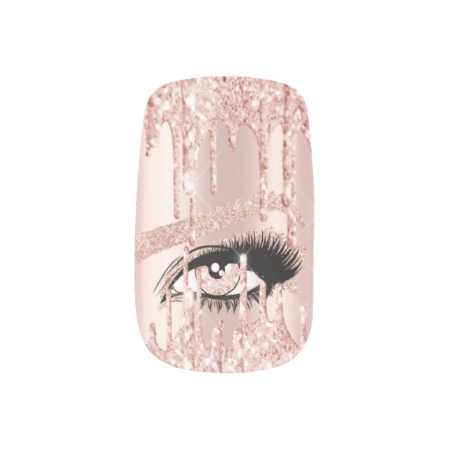 Custom Logo Rose Gold Glitter Drips Eyelash Luxury Minx Nail Art (Left Thumb)