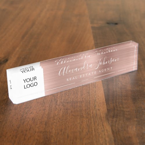 Custom Logo Rose Gold Pink Elegant Professional Desk Name Plate