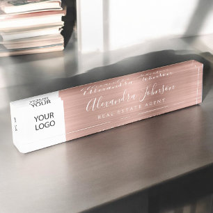Custom Logo Rose Gold Pink Elegant Professional Desk Name Plate