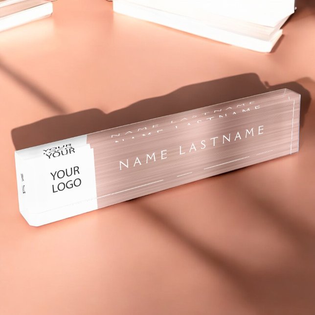 Custom Logo Rose Gold Pink Professional Desk Name Plate (Creator Uploaded)