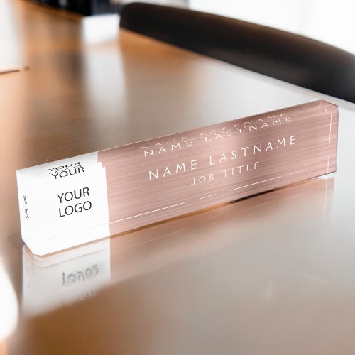 Custom Logo Rose Gold Pink Professional Desk Name Plate