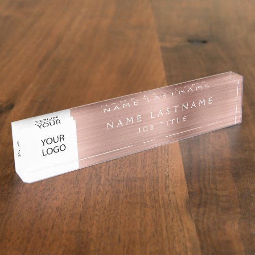 Custom Logo Rose Gold Pink Professional Desk Name Plate