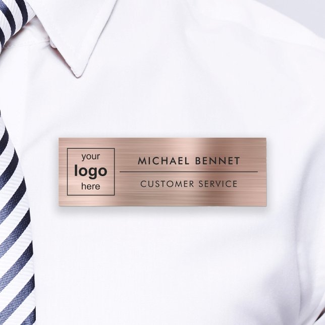 Custom Logo Rose Gold Professional Business Name Tag (Custom Logo Rose Gold Professional Business Name Tag)