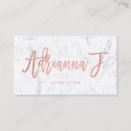Custom logo rose gold typography white marble business card