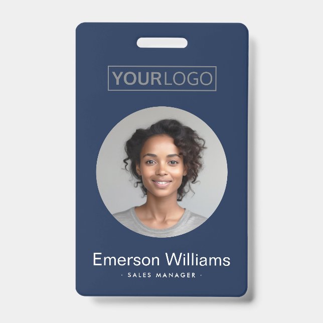 Custom logo round photo blue employee name id badge (Front)