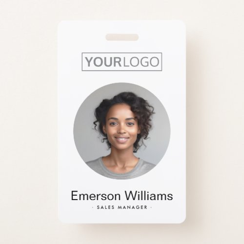 Custom logo round photo white employee name id badge