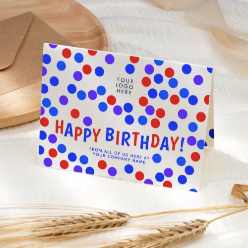 Custom Logo Royal Blue Red Confetti Happy Birthday Card