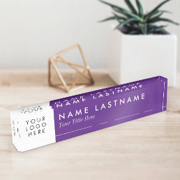 Custom Logo Royal Purple White Text Modern Desk Name Plate