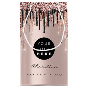 Custom Logo Rse Blush Glitter Drips Name VIP Small Gift Bag