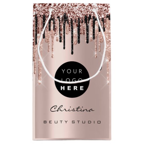 Custom Logo Rse Blush Glitter Drips Name VIP Small Gift Bag