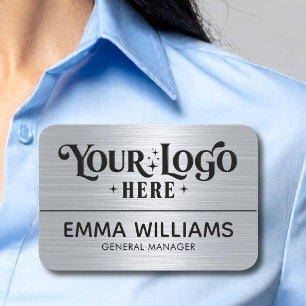 Custom Logo Safety Pin or Magnetic Faux Silver Name Tag