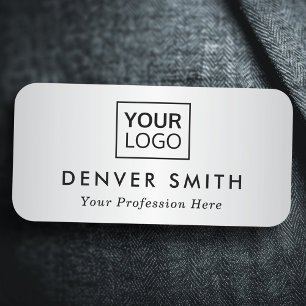 Custom logo satin gray gradient name and title name tag