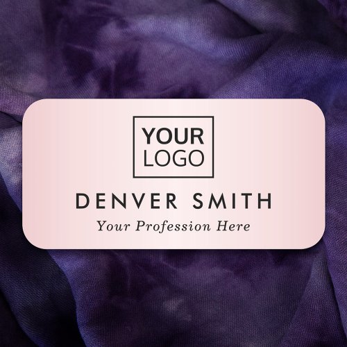 Custom logo satin pink gradient name and title name tag
