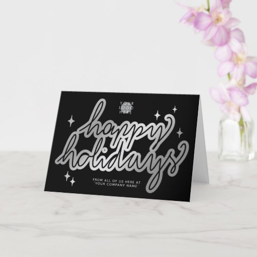 Custom Logo Silver Business Happy Holidays Black Card