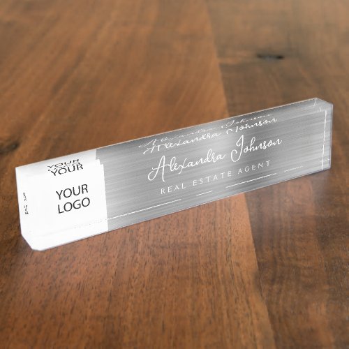 Custom Logo Silver Elegant Professional Desk Name Plate