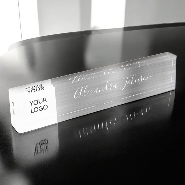 Custom Logo Silver Elegant Professional Desk Name Plate (Creator Uploaded)