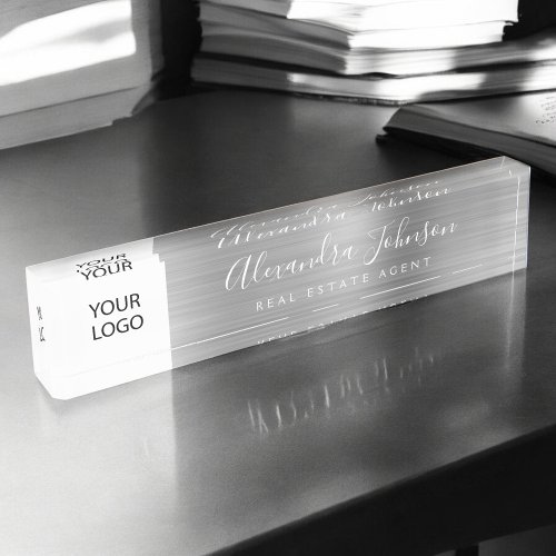 Custom Logo Silver Elegant Professional Desk Name Plate