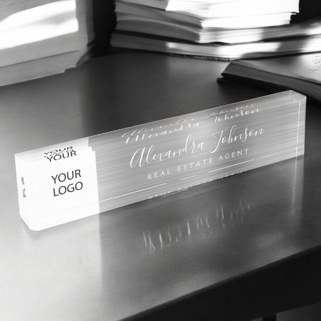 Custom Logo Silver Elegant Professional Desk Name Plate (Creator Uploaded)