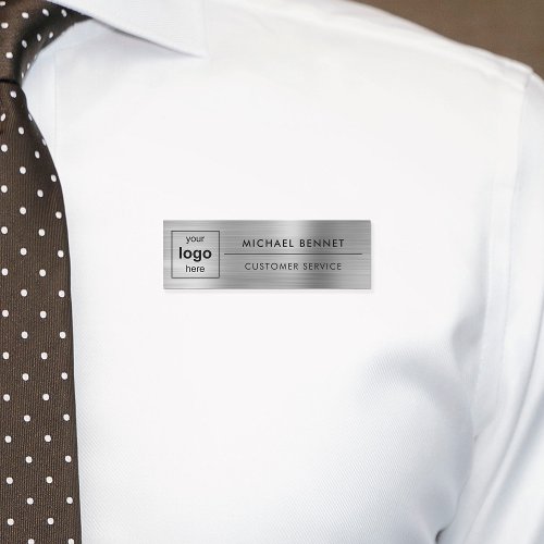 Custom Logo Silver Gray Professional Business Name Tag