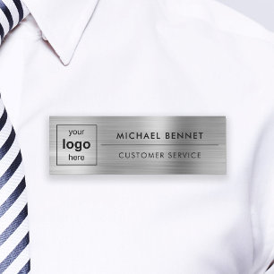 Custom Logo Silver Gray Professional Business Name Tag