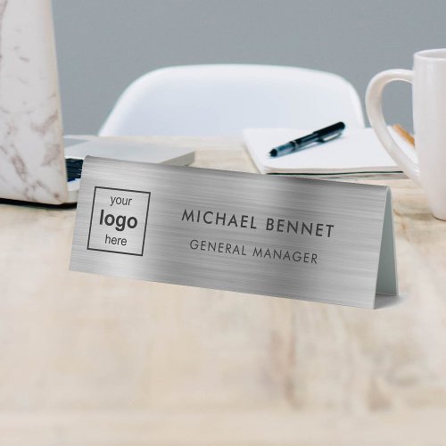Custom Logo Silver Gray Professional Business Table Tent Sign