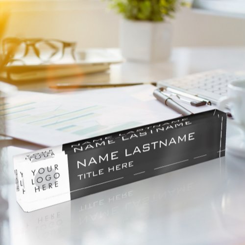 Custom Logo Simple Basic Black White Title Desk Name Plate