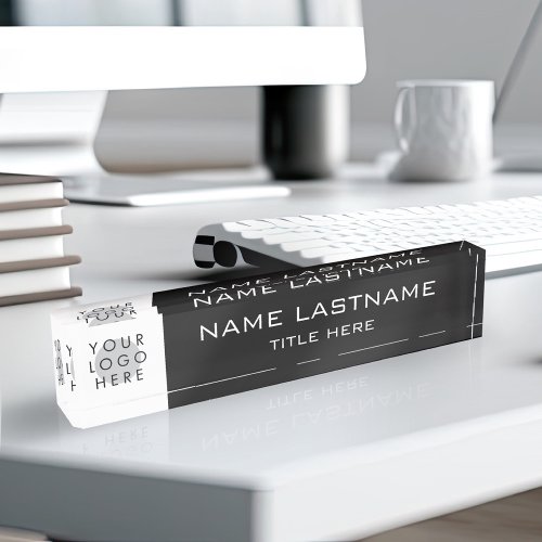 Custom Logo Simple Basic Centred Black White Title Desk Name Plate