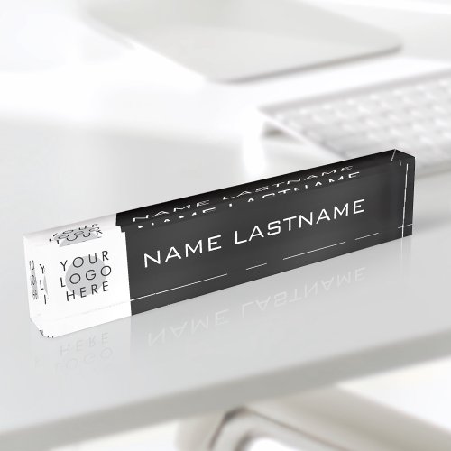 Custom Logo Simple Basic Name Lastname Black White Desk Name Plate