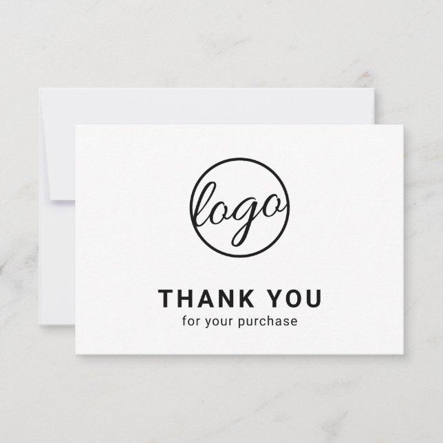 Custom Logo Simple Black and White Business Thank You Card (Front)
