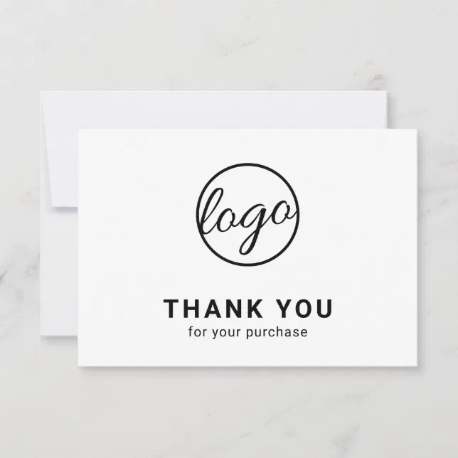 Custom Logo Simple Black and White Business Thank You Card | Zazzle