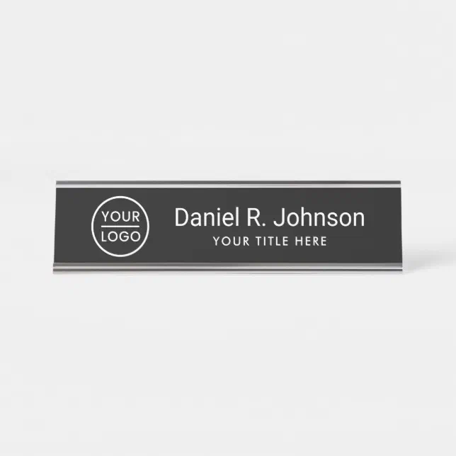 Custom logo simple black desk name plate Zazzle
