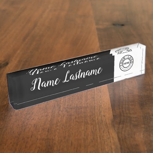 Custom Logo Simple Black White Script Desk Name Plate