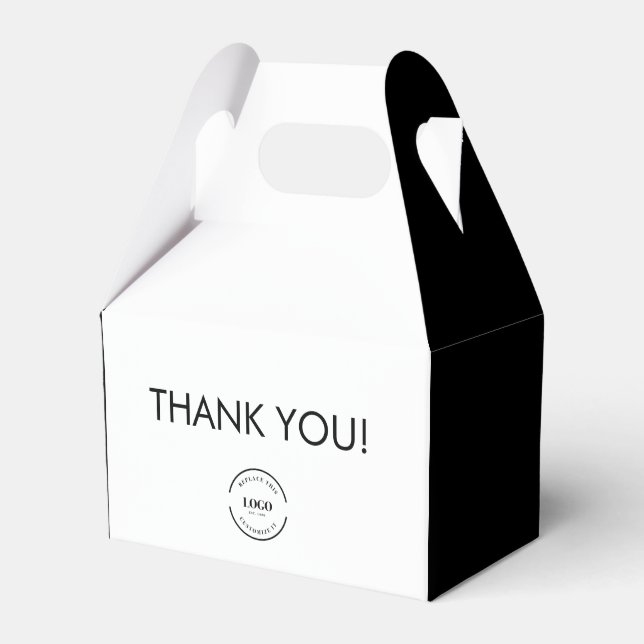 Custom Logo simple Black white Thank you  Favor Boxes (Front Side)
