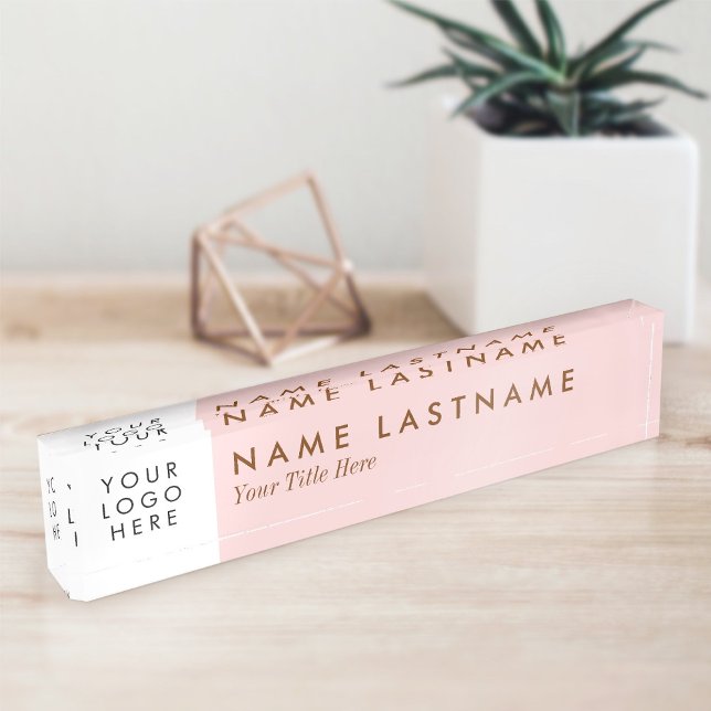 Custom Logo Simple Blush Pink Pastel Light Elegant Desk Name Plate (Creator Uploaded)
