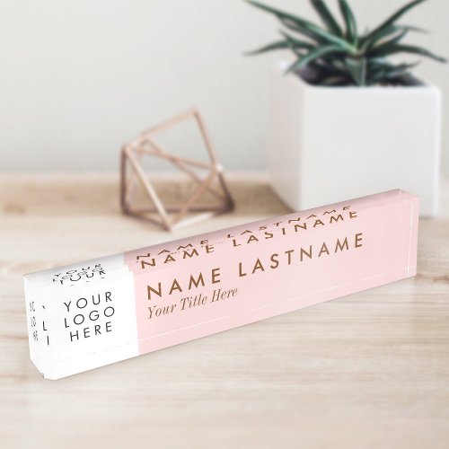 Custom Logo Simple Blush Pink Pastel Light Elegant Desk Name Plate