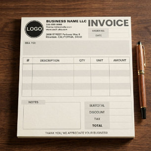 Custom Logo, Simple Business Invoice Order Billing Notepad