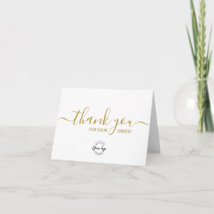 Custom logo Simple Elegant Gold Business order Letterpress Thank You Card