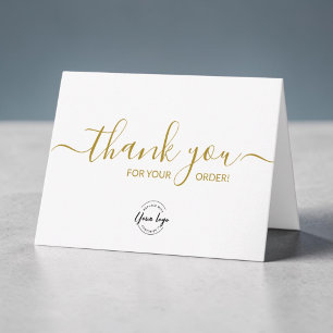 Custom logo Simple Elegant Gold Business order Thank You Card